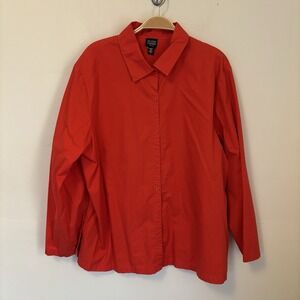Eileen Fisher Button Down Shirt 1X 100% Cotton‎ Red Preppy Quiet Luxury